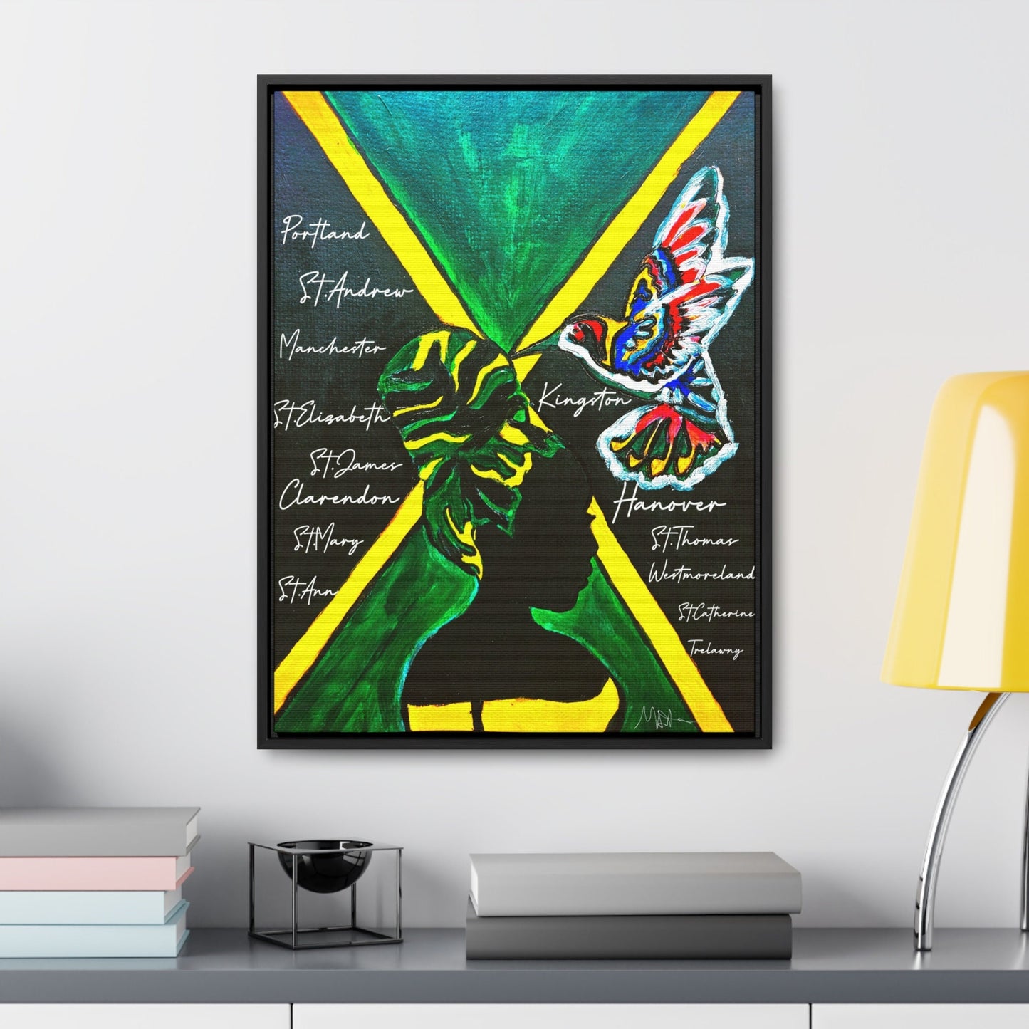 Hand-Painted Jamaican Flag Canvas Wrap - Original Vertical Frame for Living Room Art - Cultural Heritage Gift