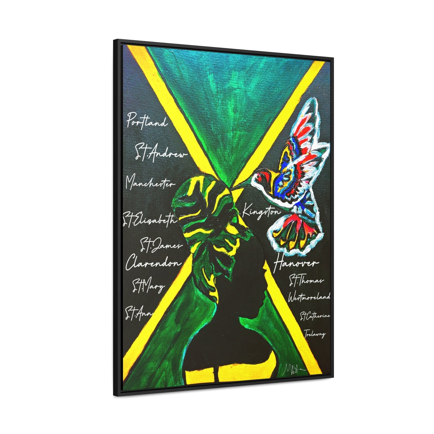 Hand-Painted Jamaican Flag Canvas Wrap - Original Vertical Frame for Living Room Art - Cultural Heritage Gift