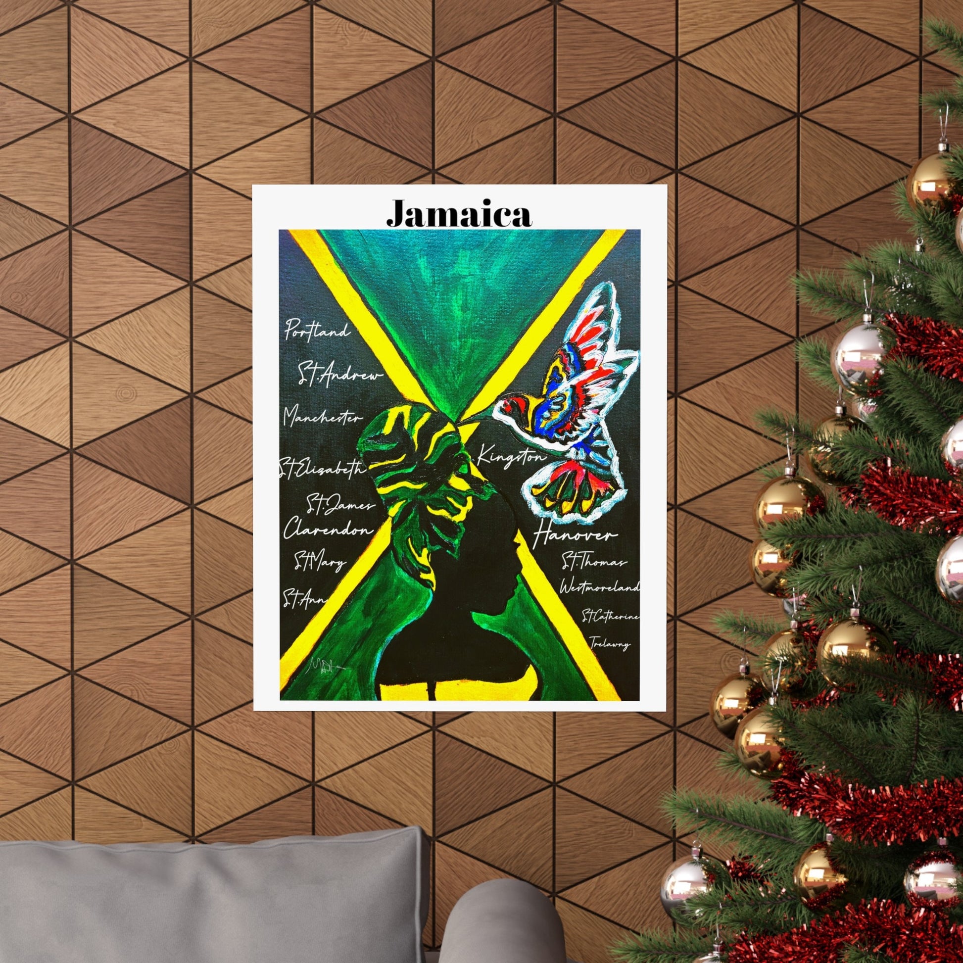 Premium Matte Vertical Jamaica Flag Poster with Ethnic Woman Painting