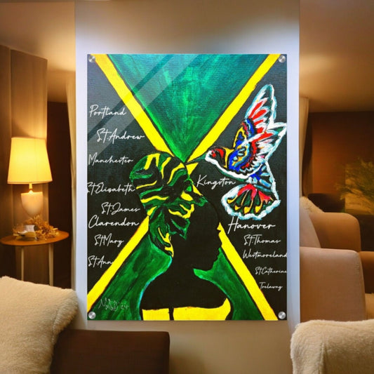 Hand Drawn Wall Art with Jamaican Woman, Original Acrylic Painting for Bohemian