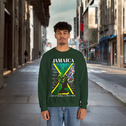 Handcrafted Graphic Sweatshirt featuring Jamaican Flag Art, Cozy Crewneck