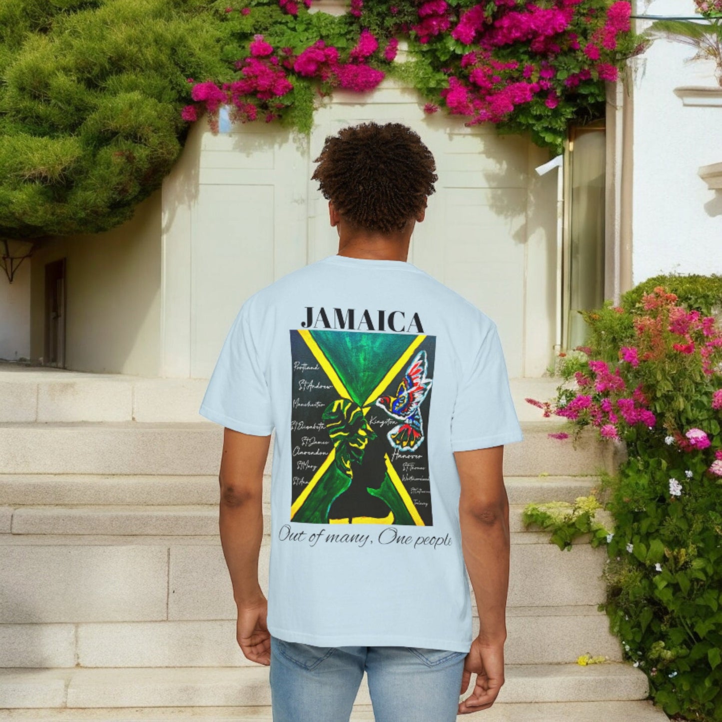 Hand-Drawn Jamaican Flag Tee - Unisex Artisan T-Shirt for Casual Wear