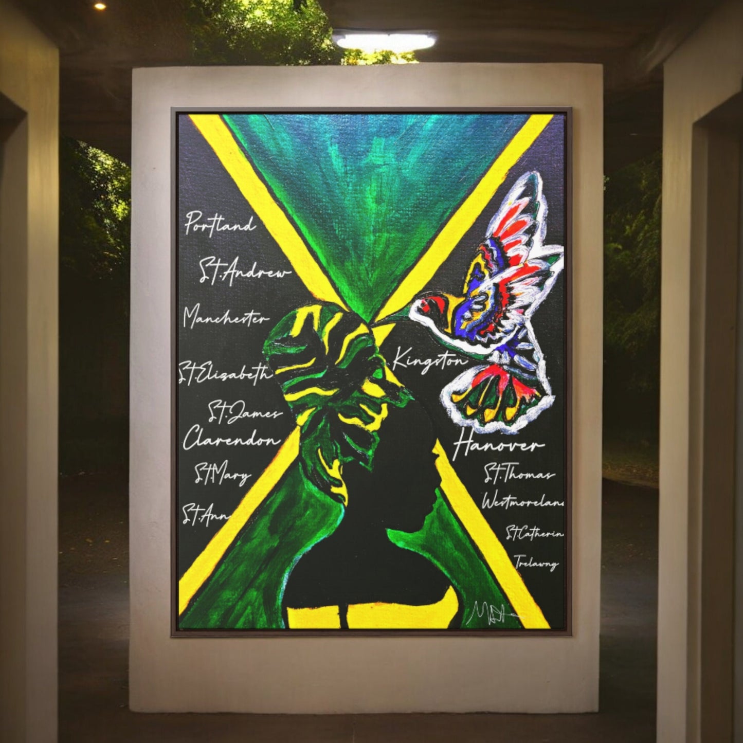 Hand-Painted Jamaican Flag Canvas Wrap - Original Vertical Frame for Living Room Art - Cultural Heritage Gift