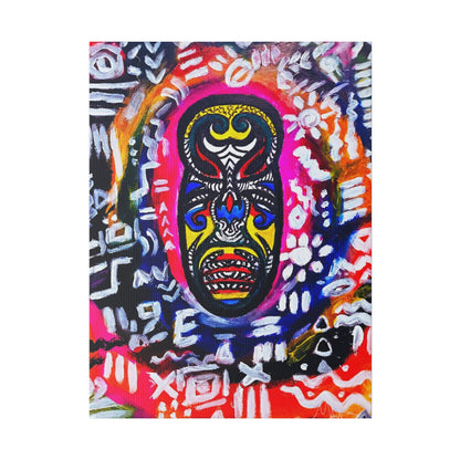 Artisan Tribal Mask Painting on Matte Stretched Canvas, Eco-Friendly Wall Art for Home Decor