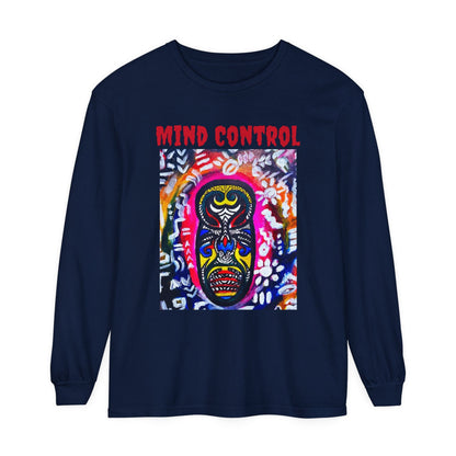 Relaxed Fit Long Sleeve T-Shirt with Handcrafted Tribal Mask Design