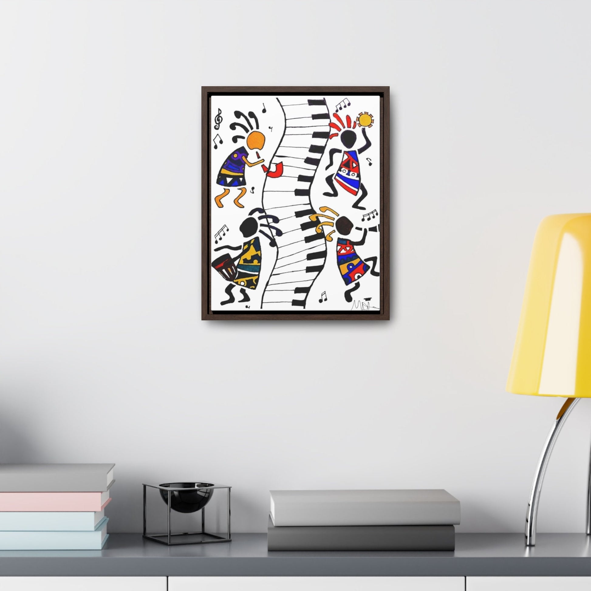 Tribal Music Wall Art, Original Hand Drawn Piece, Cultural Home Decor, Vertical Frame