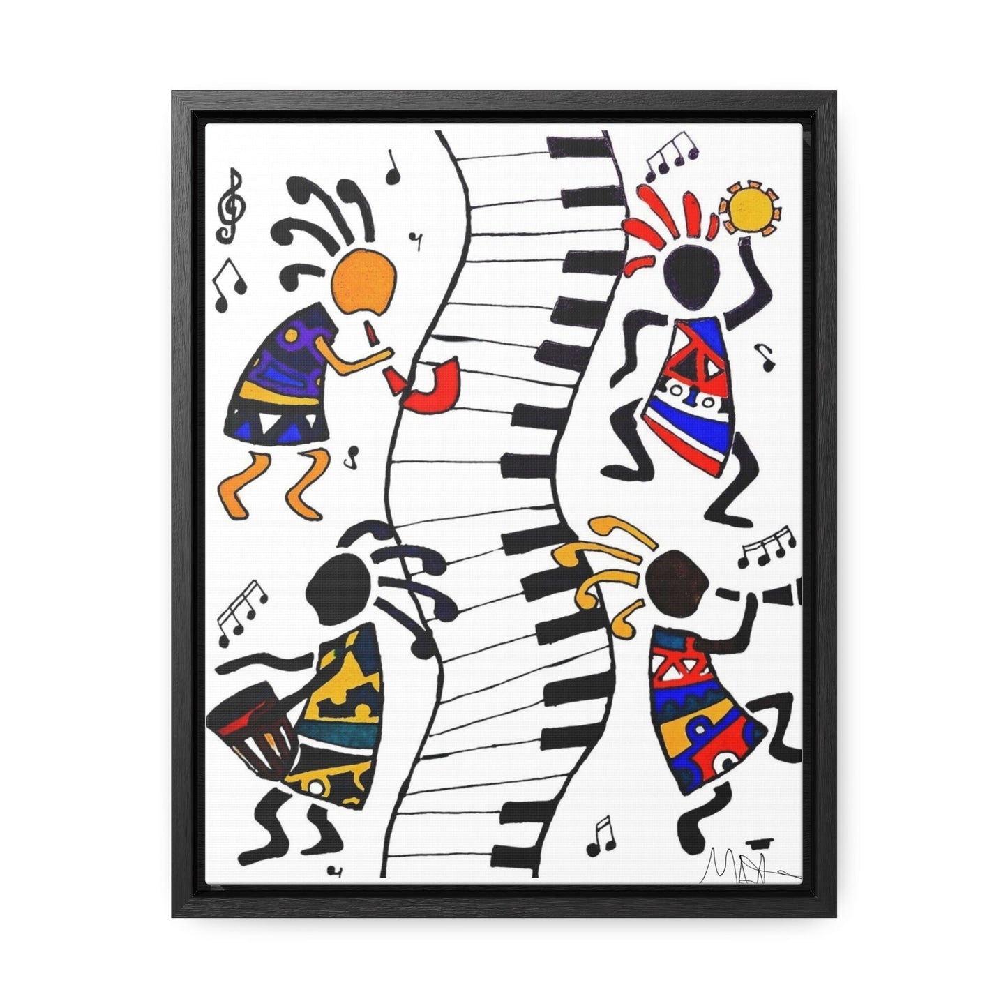 Tribal Music Wall Art, Original Hand Drawn Piece, Cultural Home Decor, Vertical Frame