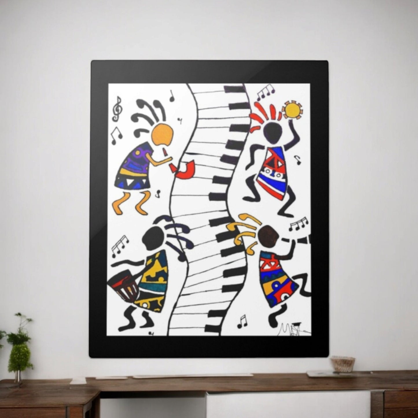 Tribal Music Wall Art, Original Hand Drawn Piece, Cultural Home Decor