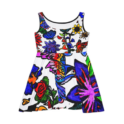 Artisanal Spring Floral Skater Dress - Vibrant Artwork Apparel - Perfect for Spring Outings