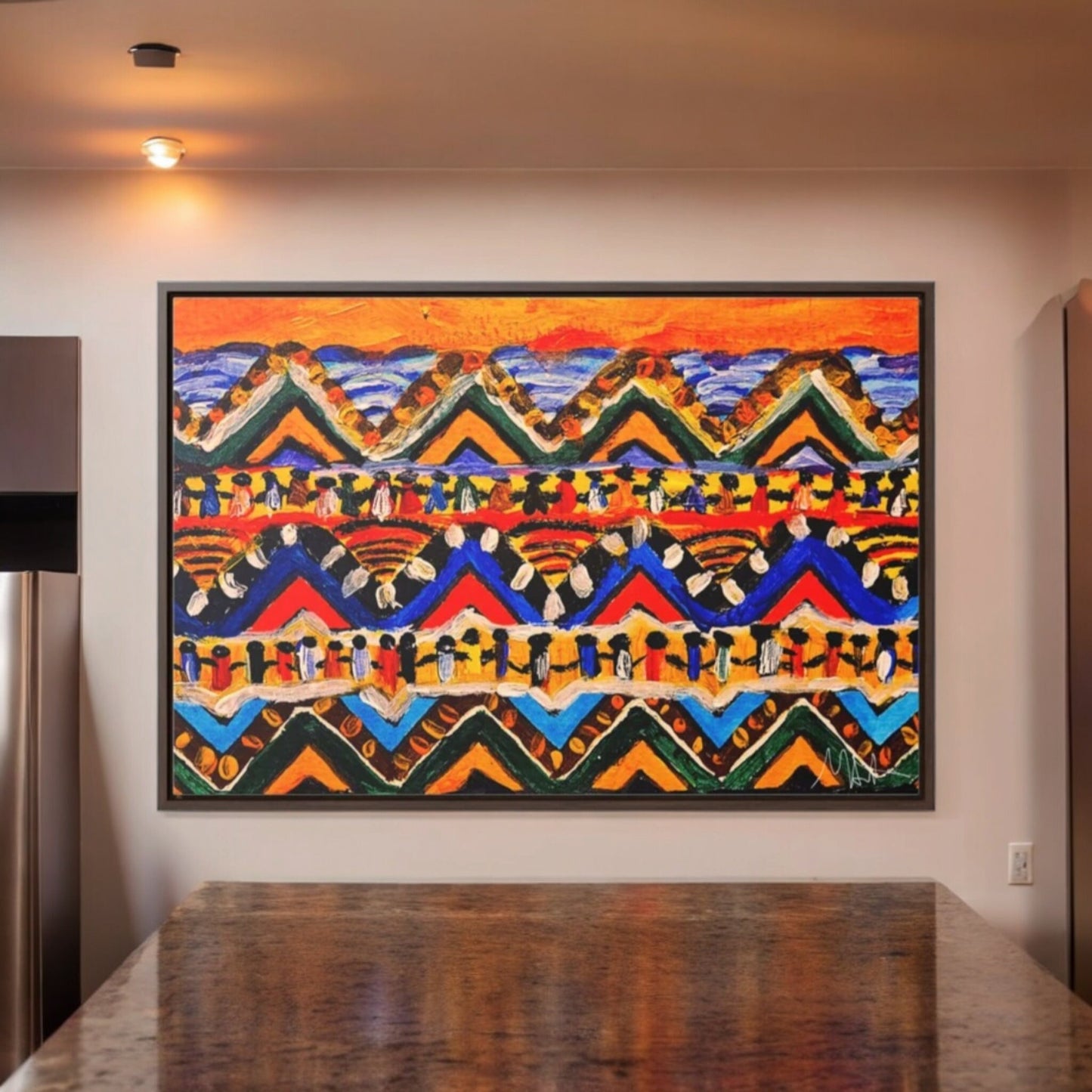 Original Tribal Artwork, Handcrafted Gallery Wrap in Walnut/Black