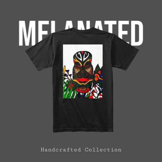 Hand-drawn African Mask Motif T-shirt, Stylish Streetwear Apparel