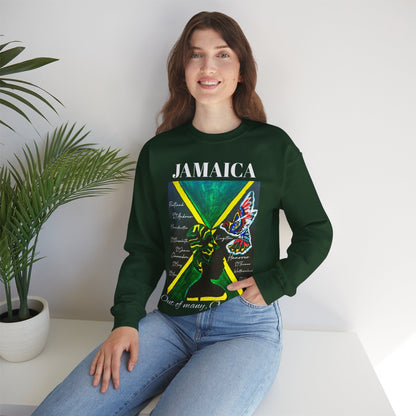 Handcrafted Graphic Sweatshirt featuring Jamaican Flag Art, Cozy Crewneck