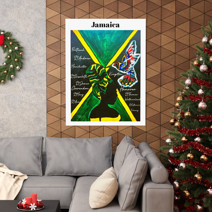 Premium Matte Vertical Jamaica Flag Poster with Ethnic Woman Painting