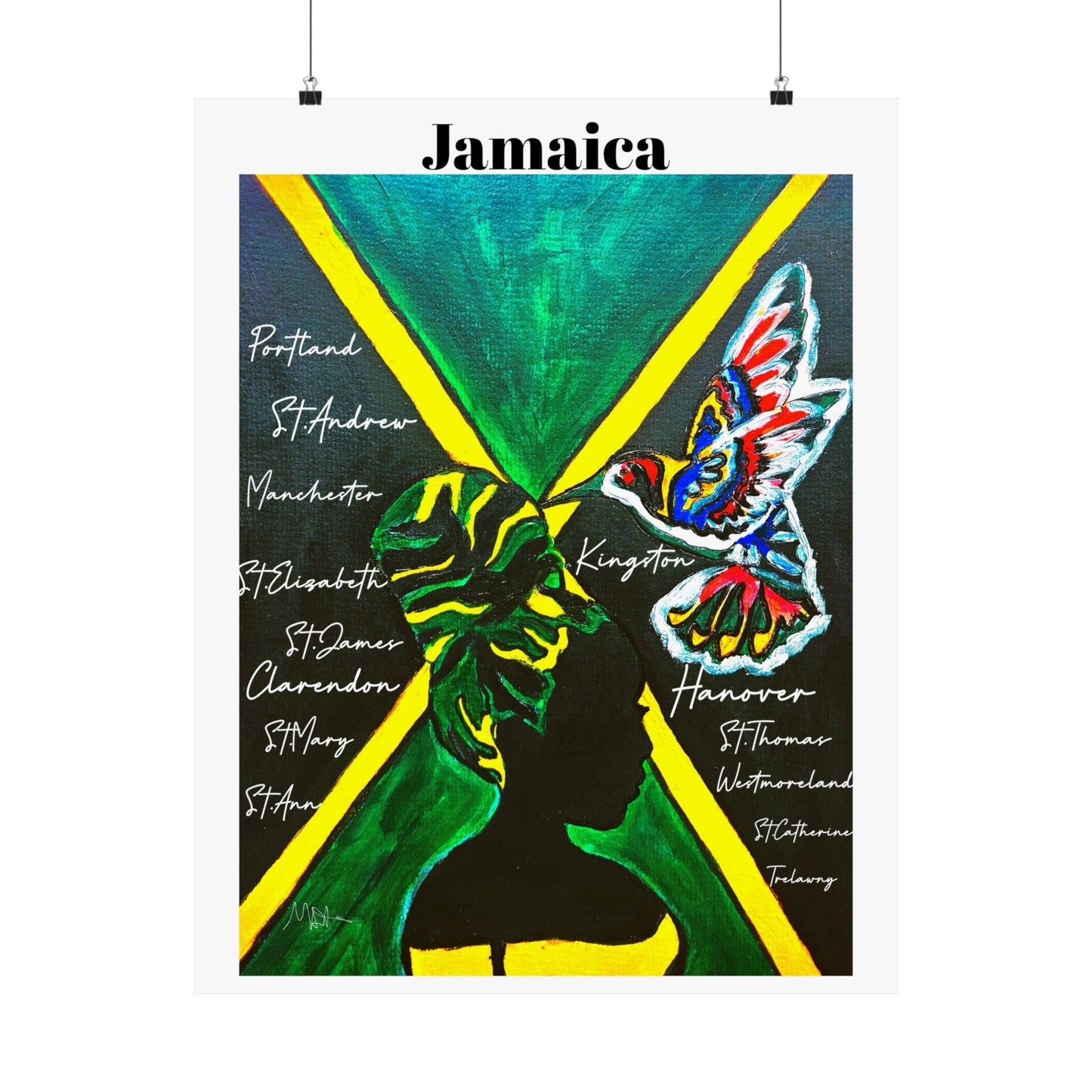 Premium Matte Vertical Jamaica Flag Poster with Ethnic Woman Painting