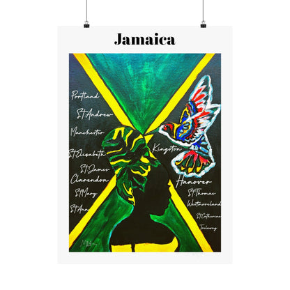 Premium Matte Vertical Jamaica Flag Poster with Ethnic Woman Painting