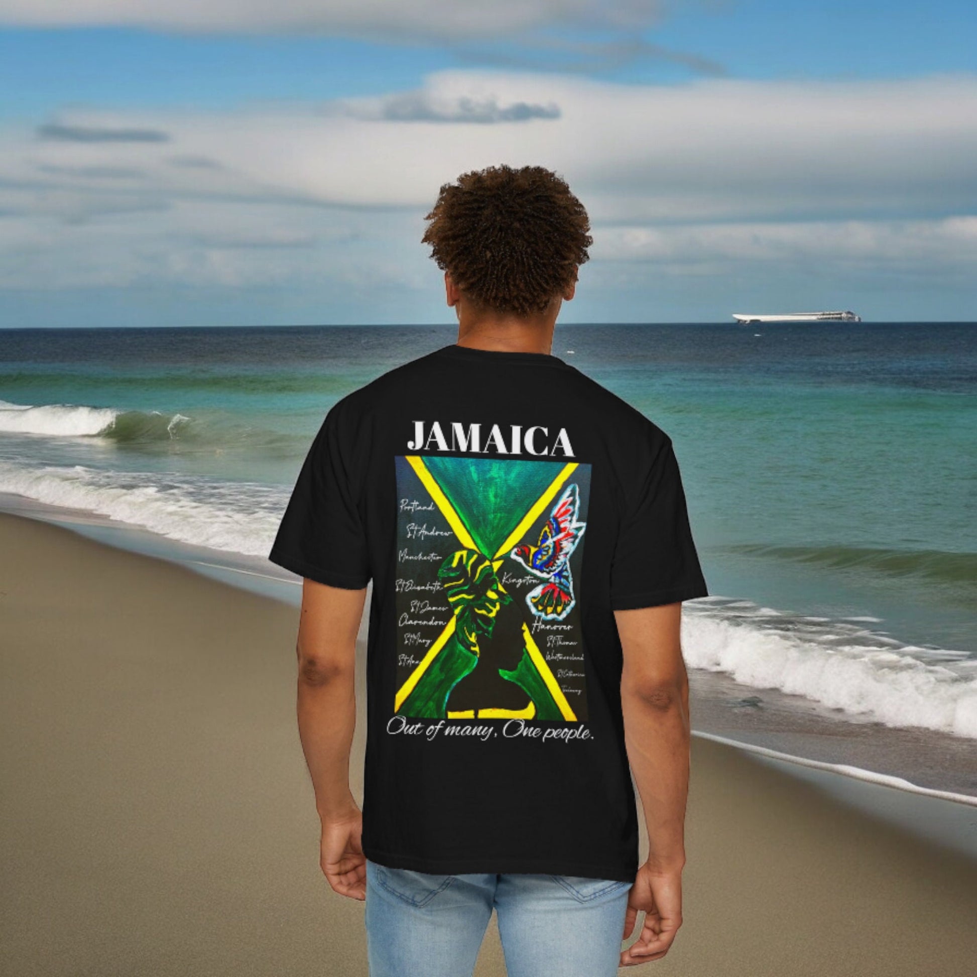 Handmade Unisex T-shirt with Original Jamaican Flag Design