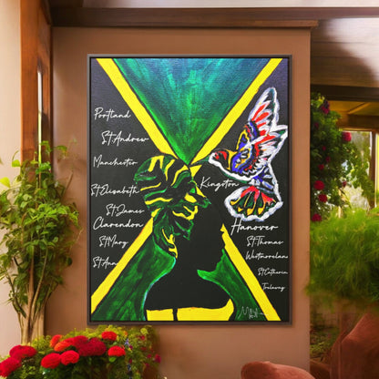 Hand-Painted Jamaican Flag Canvas Wrap - Original Vertical Frame for Living Room Art - Cultural Heritage Gift