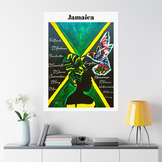 Premium Matte Vertical Jamaica Flag Poster with Ethnic Woman Painting