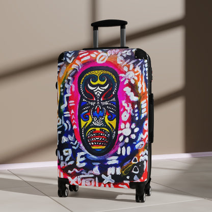 Multi-Size Tribal Mask Suitcase - Eye-Catching Design, Adjustable Handle, Smooth 360 Wheels