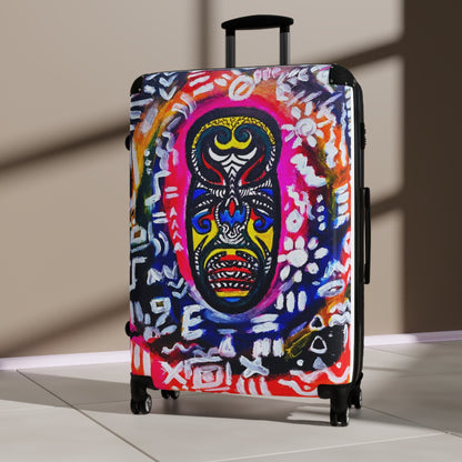 Multi-Size Tribal Mask Suitcase - Eye-Catching Design, Adjustable Handle, Smooth 360 Wheels