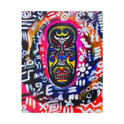 Artisan Tribal Mask Painting on Matte Stretched Canvas, Eco-Friendly Wall Art for Home Decor