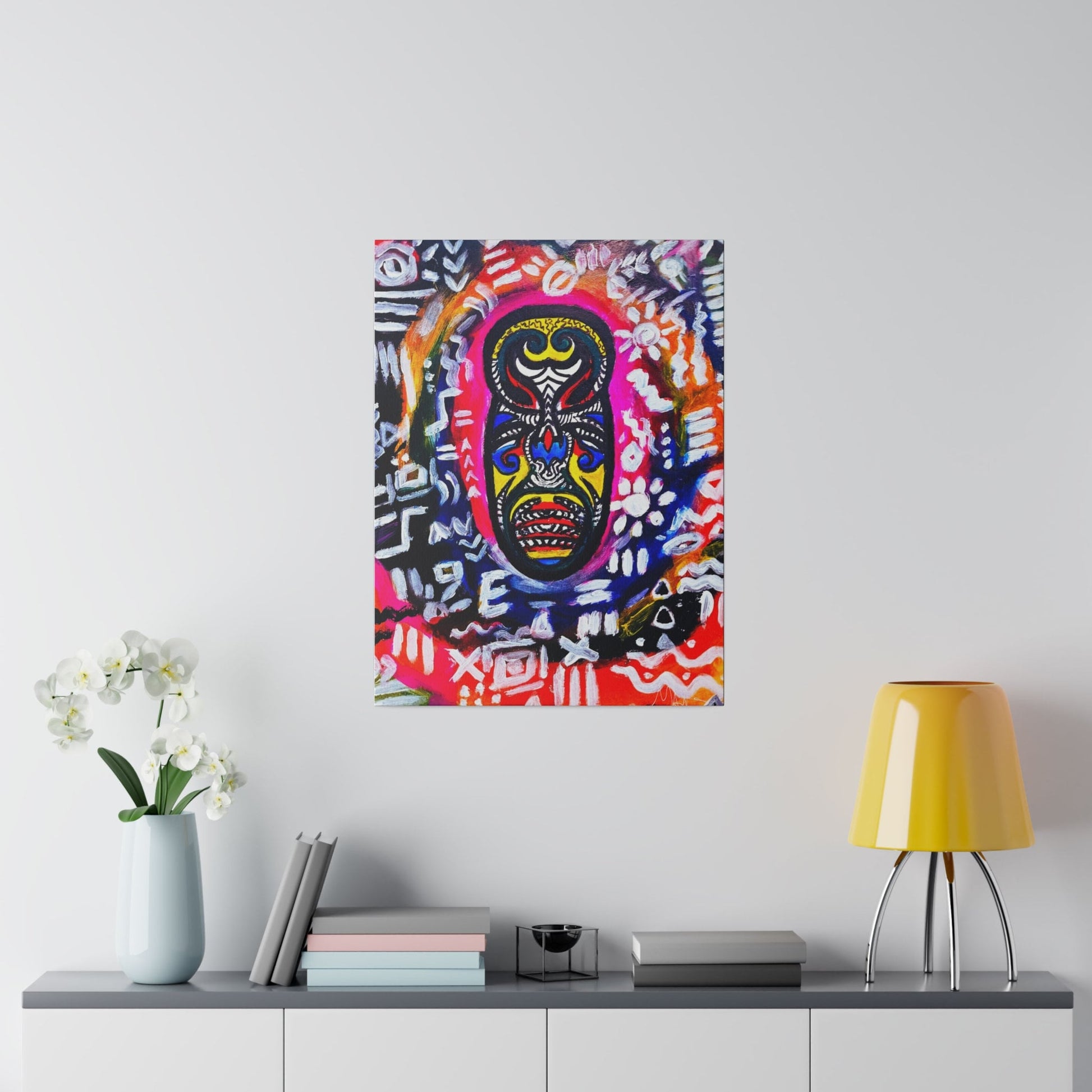 Artisan Tribal Mask Painting on Matte Stretched Canvas, Eco-Friendly Wall Art for Home Decor