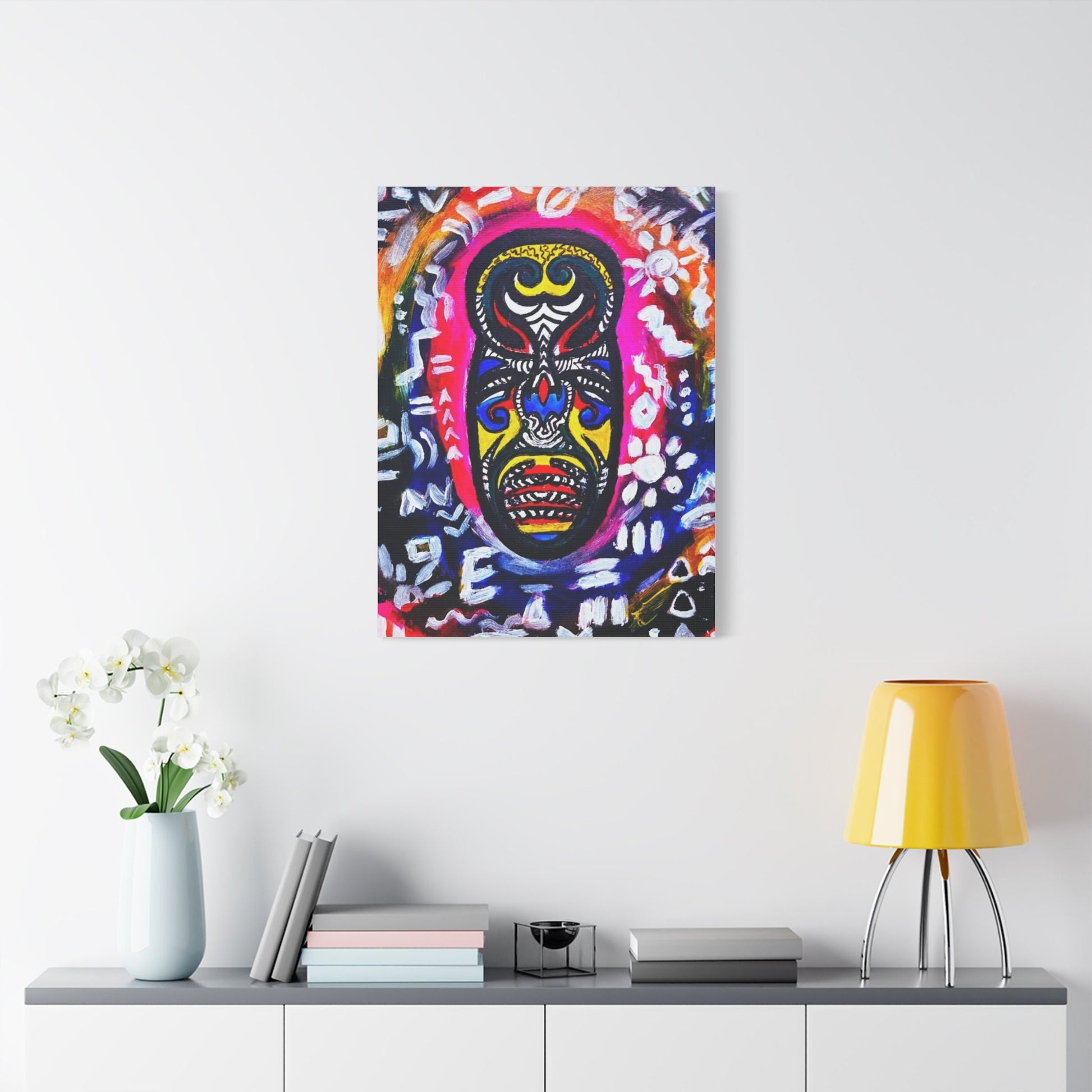 Unique Tribal Mask Painting, Matte Canvas Stretched - Authentic Ethnic Decor