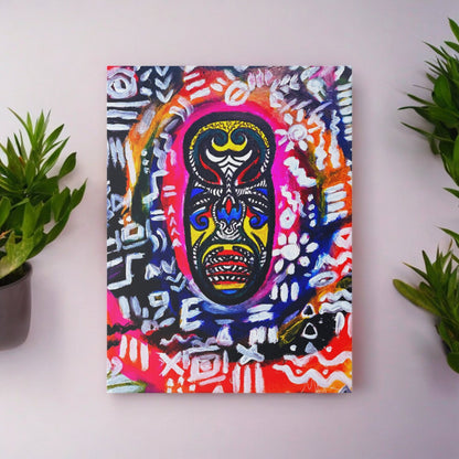 Artisan Tribal Mask Painting on Matte Stretched Canvas, Eco-Friendly Wall Art for Home Decor