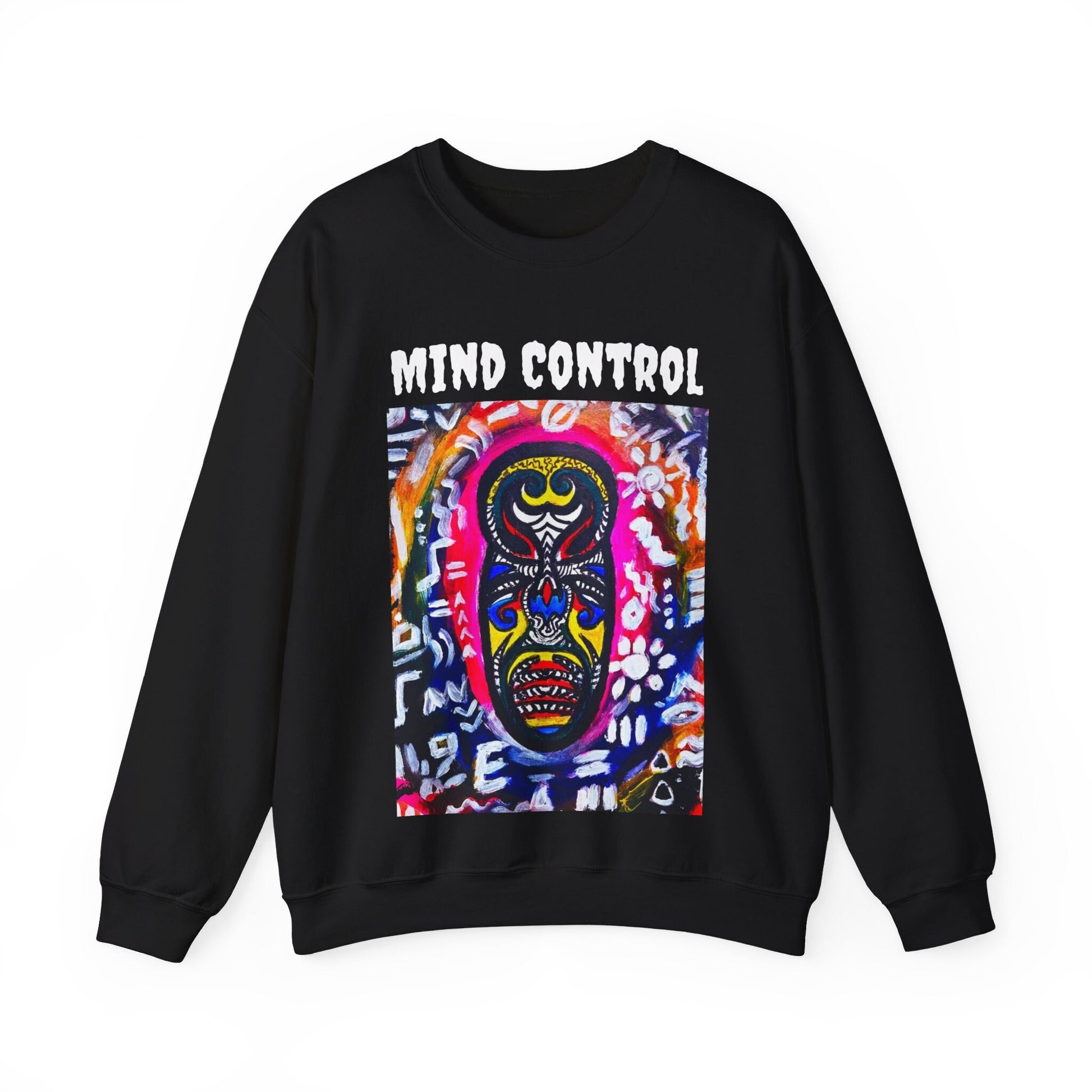 Tribal Mask Unisex Heavy Blend Crewneck Sweatshirt, Unique Quote on Back, Casual Wear, Artistic Gift, Ethically Made