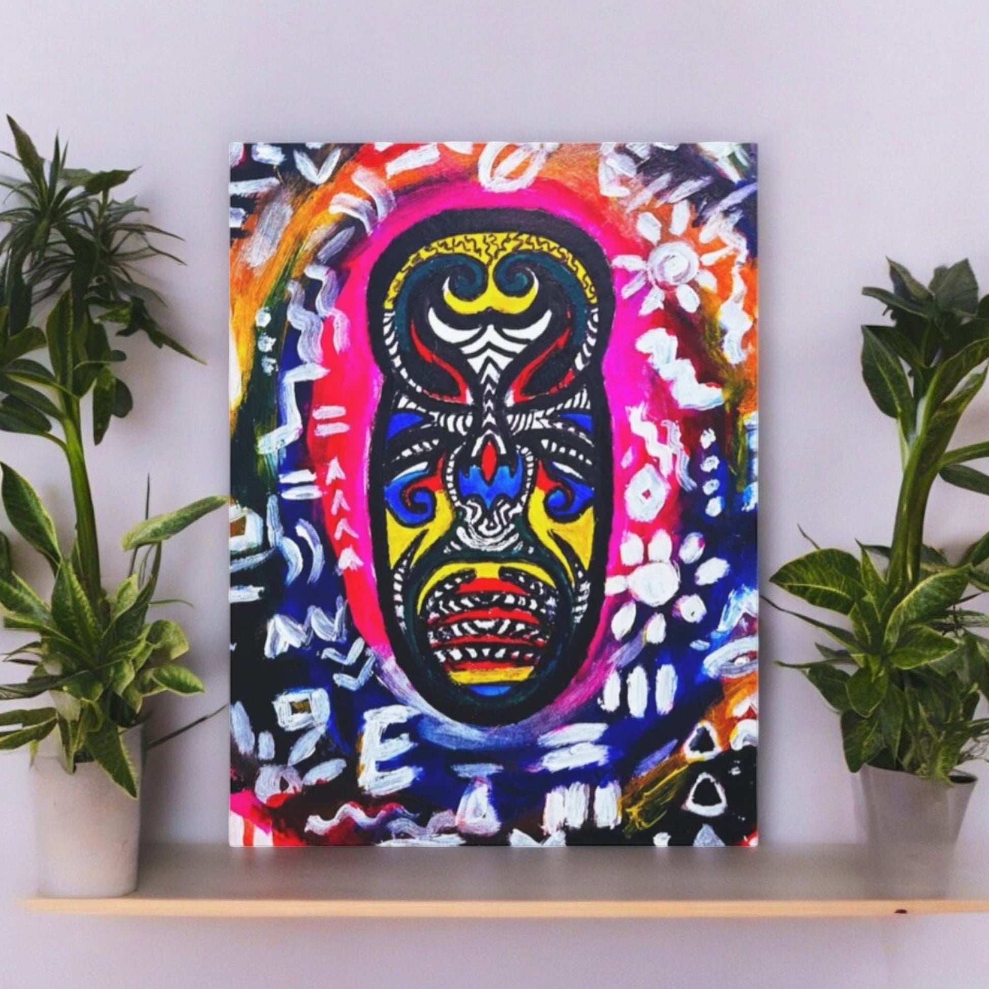 Unique Tribal Mask Painting, Matte Canvas Stretched - Authentic Ethnic Decor