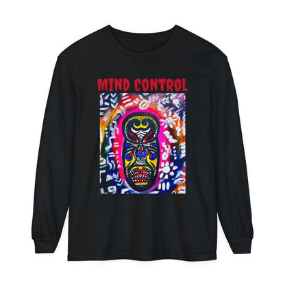 Relaxed Fit Long Sleeve T-Shirt with Handcrafted Tribal Mask Design