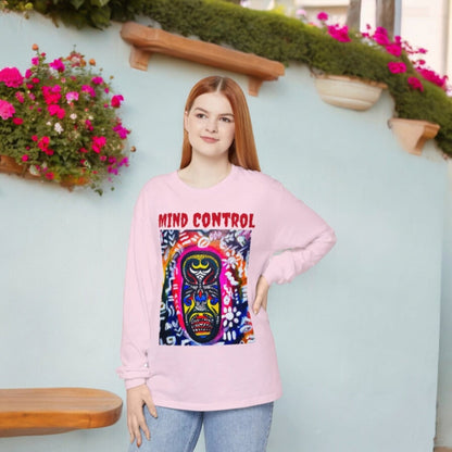 Relaxed Fit Long Sleeve T-Shirt with Handcrafted Tribal Mask Design