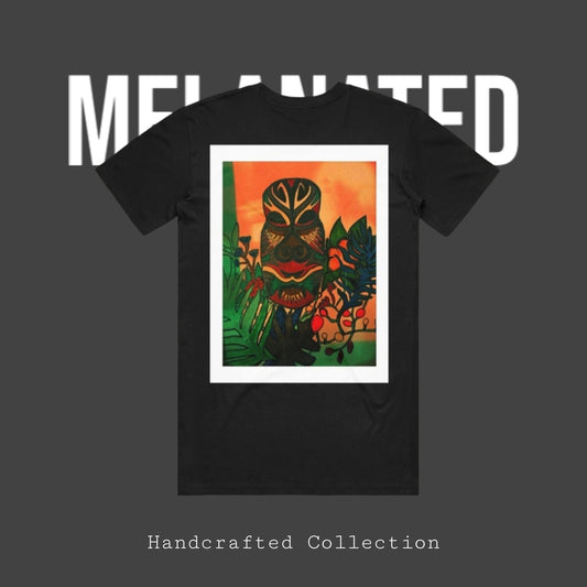 Tribal Mask Art on Ethnic Tee, Hand-Drawn Unisex Design