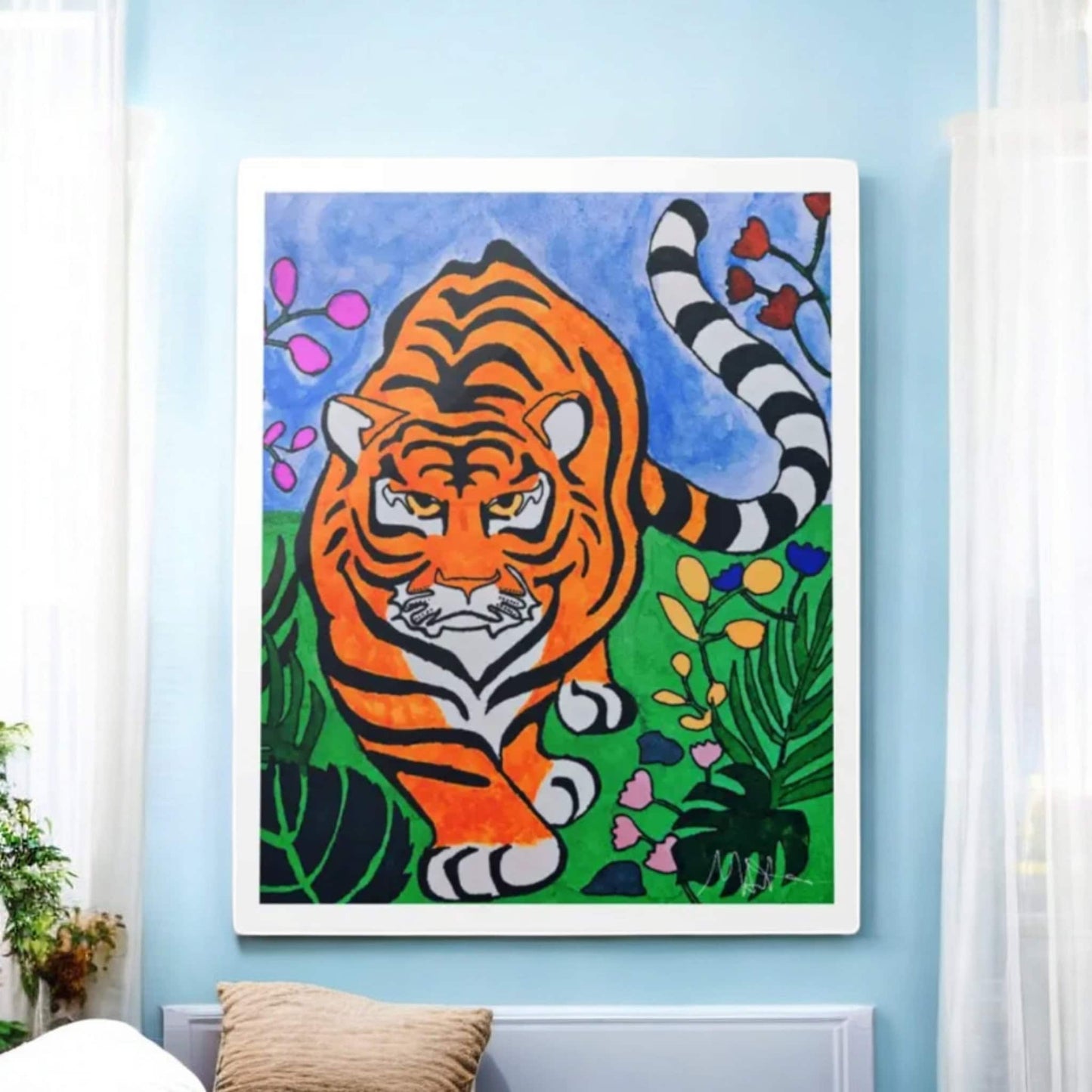 Handmade Tiger Watercolor, Striking Canvas Wall Art Piece, Exotic Wildlife Decor