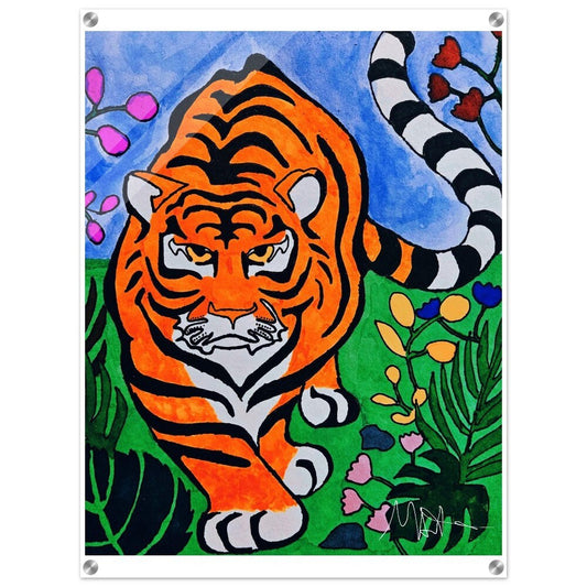 Striking Original Watercolor Tiger Acrylic Print - Vibrant Jungle Cat Artwork - Ideal For Living Room Display - Unique Art Collector Gift