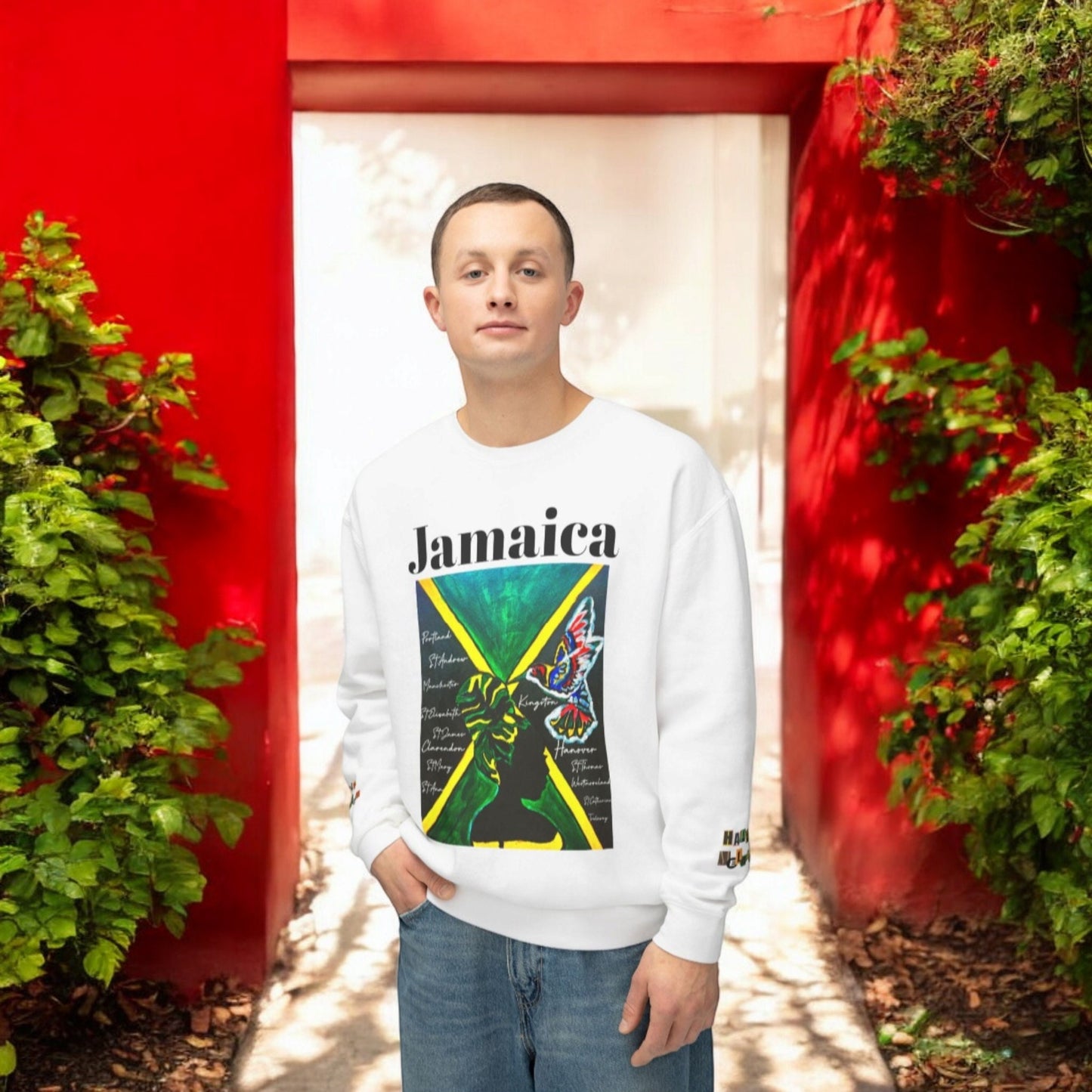 Jamaican Flag Art Crewneck Sweatshirt Unisex Casual Wear for Jamaica Lovers - Light Weight Fabric for Cozy Comfort