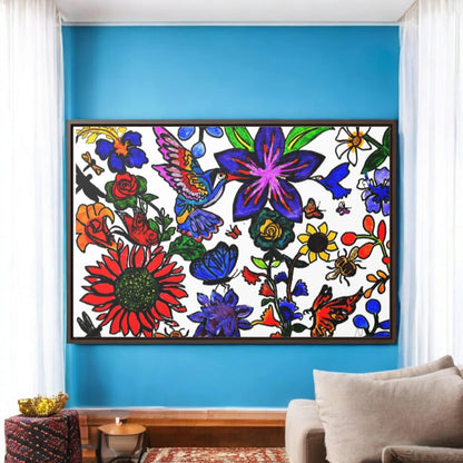 Nature Wall Art - Handcrafted Animal & Floral Canvas Wrap, Decorative Horizontal Frame