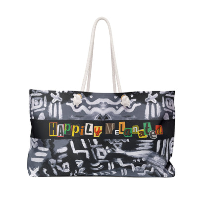 Tribal Patterned Weekender Bag, Oversized, Durable Tote with Rope Handles for Beach & City Getaways, Unique Travel Gift, Black and White