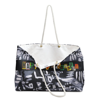 Tribal Patterned Weekender Bag, Oversized, Durable Tote with Rope Handles for Beach & City Getaways, Unique Travel Gift, Black and White