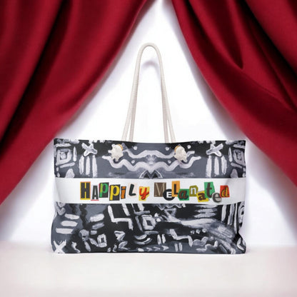 Black and White, Tribal Patterned Weekender Bag, Oversized, Durable Tote with Rope Handles for Beach & City Getaways, Unique Travel Gift