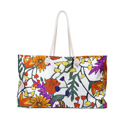 Autumn Themed Hand Drawn Floral Weekender Bag - Chic & Sturdy with Thick Rope Handle, Perfect for Weekend Getaways - Unique Gift for Her