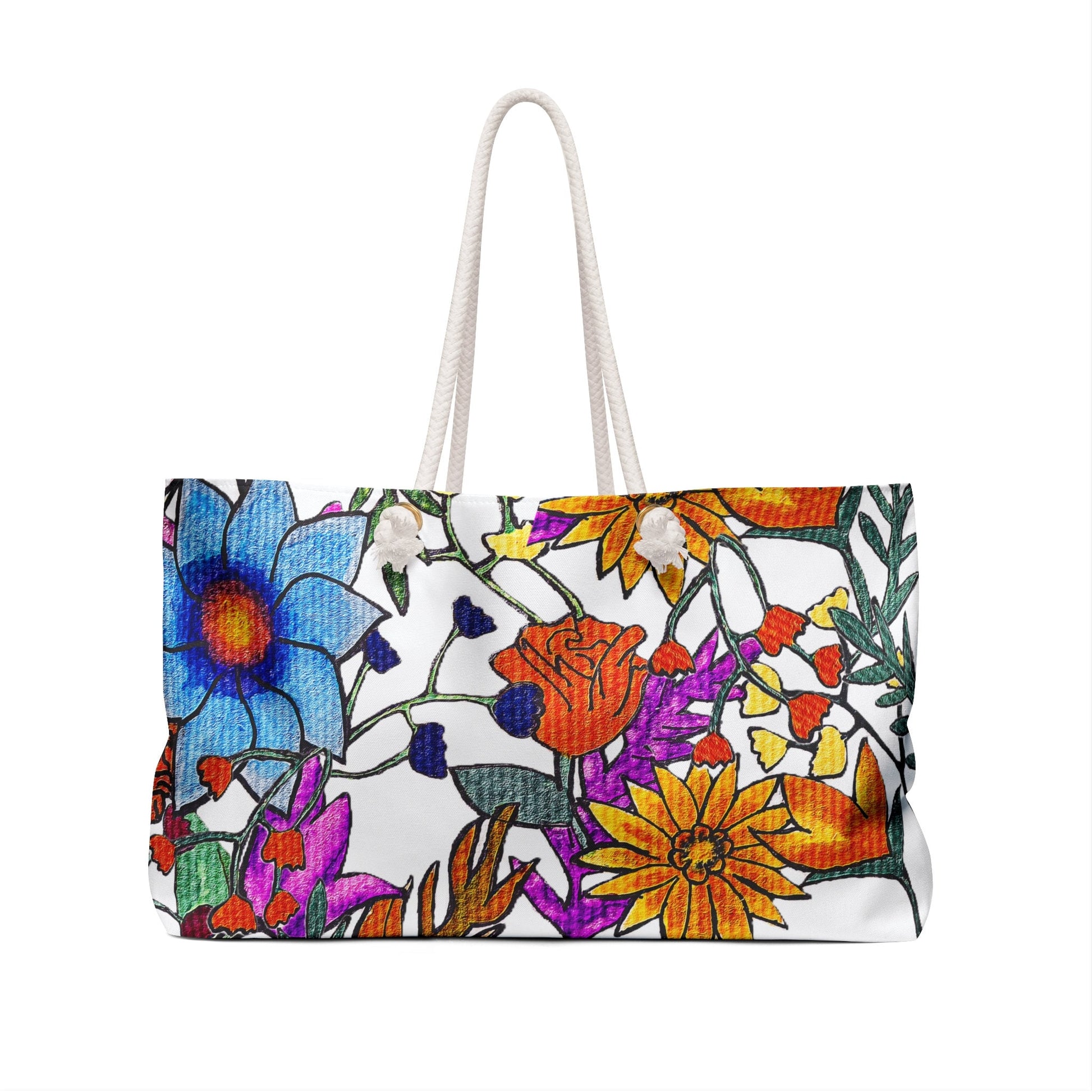 Autumn Themed Hand Drawn Floral Weekender Bag - Chic & Sturdy with Thick Rope Handle, Perfect for Weekend Getaways - Unique Gift for Her