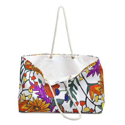 Autumn Themed Hand Drawn Floral Weekender Bag - Chic & Sturdy with Thick Rope Handle, Perfect for Weekend Getaways - Unique Gift for Her