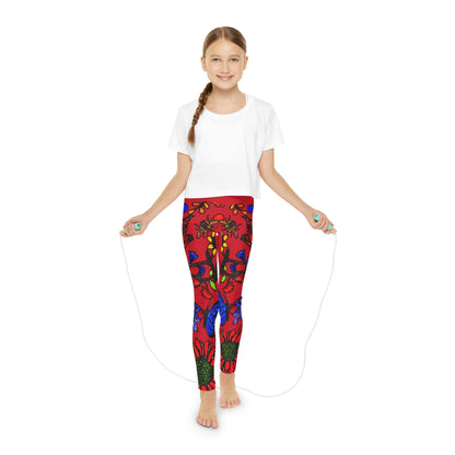 Hand Drawn Floral Art Youth Full-Length Leggings - Comfortable Stretchy with Elastic Waistband