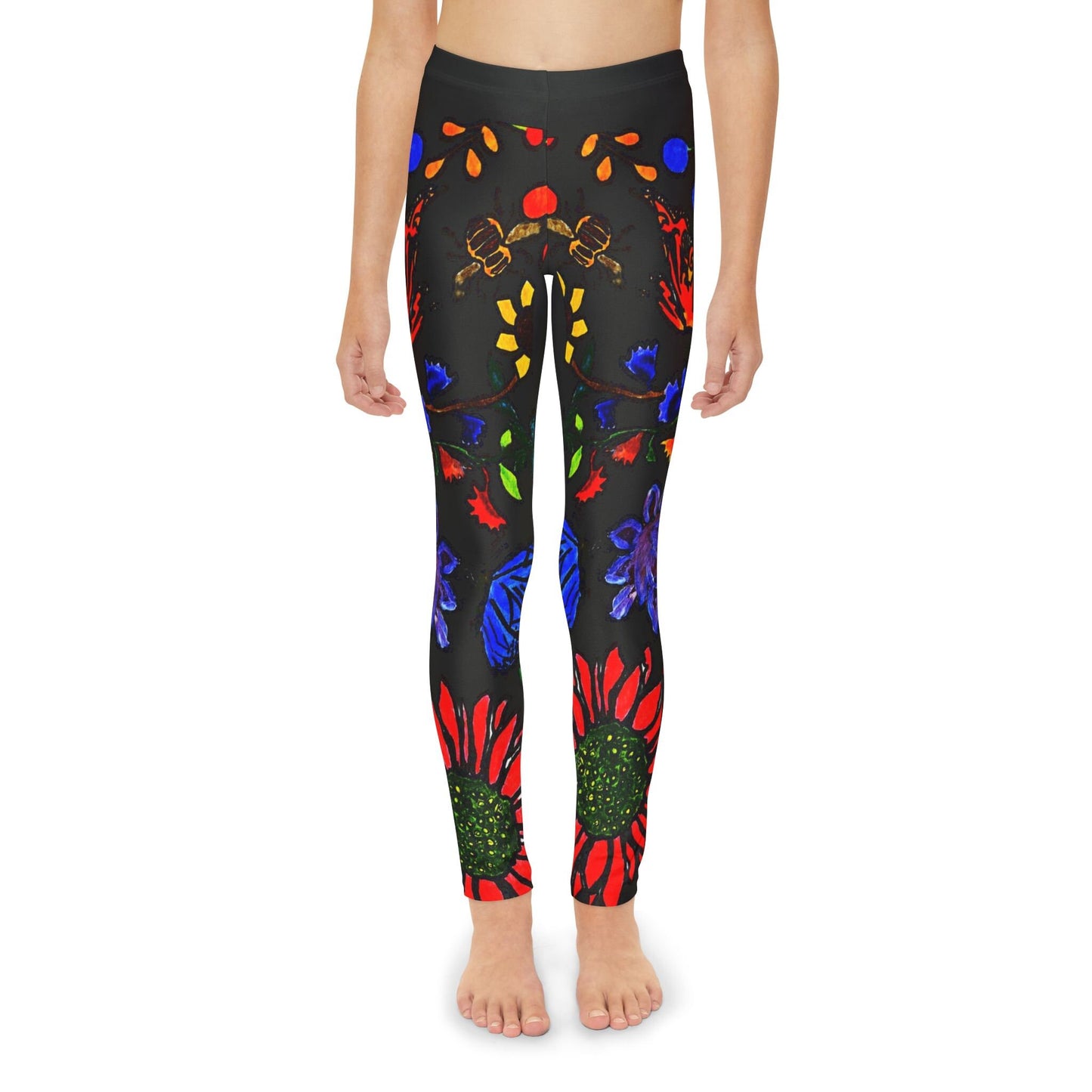 Hand Drawn Floral Youth Leggings - Soft Stretchy and Adjustable