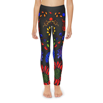 Hand Drawn Floral Youth Leggings - Soft Stretchy and Adjustable