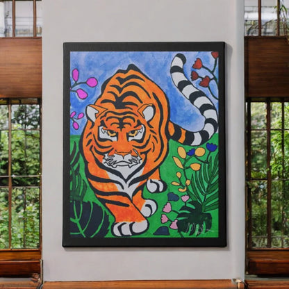 Handmade Tiger Watercolor, Striking Canvas Wall Art Piece, Exotic Wildlife Decor