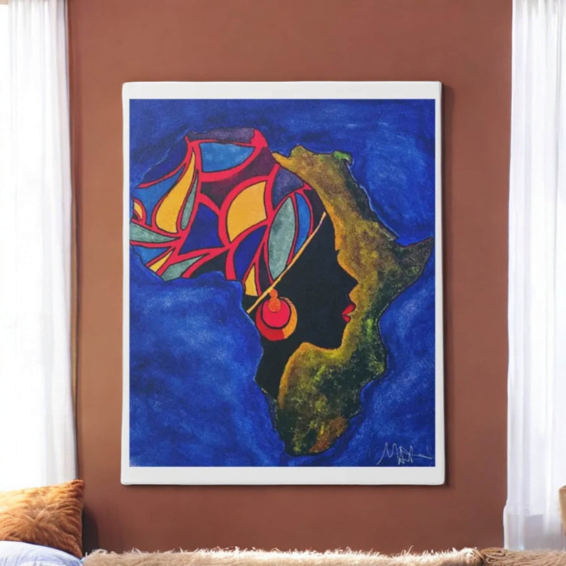 Ethnic Wall Art - Abstract Africa Map Painting on Canvas, Detailed Handcrafted Continent Illustration