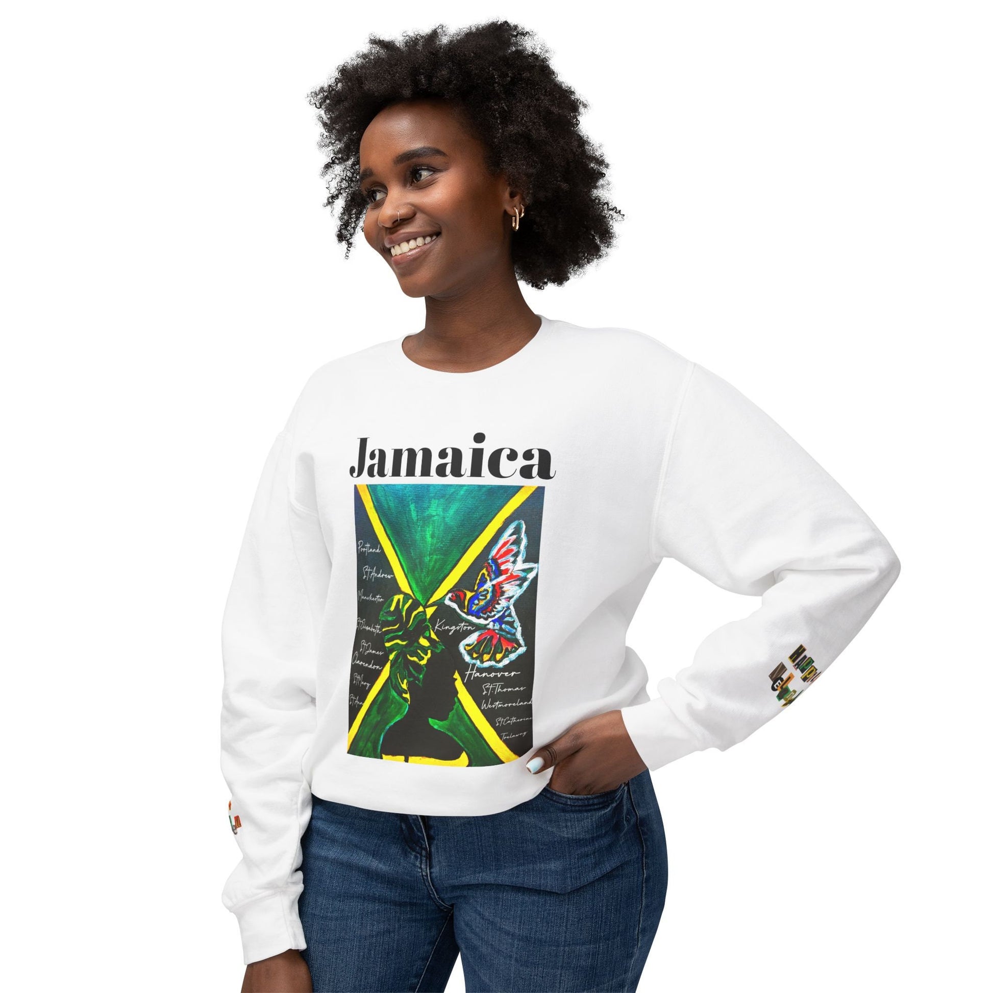 Jamaican Flag Art Crewneck Sweatshirt Unisex Casual Wear for Jamaica Lovers - Light Weight Fabric for Cozy Comfort