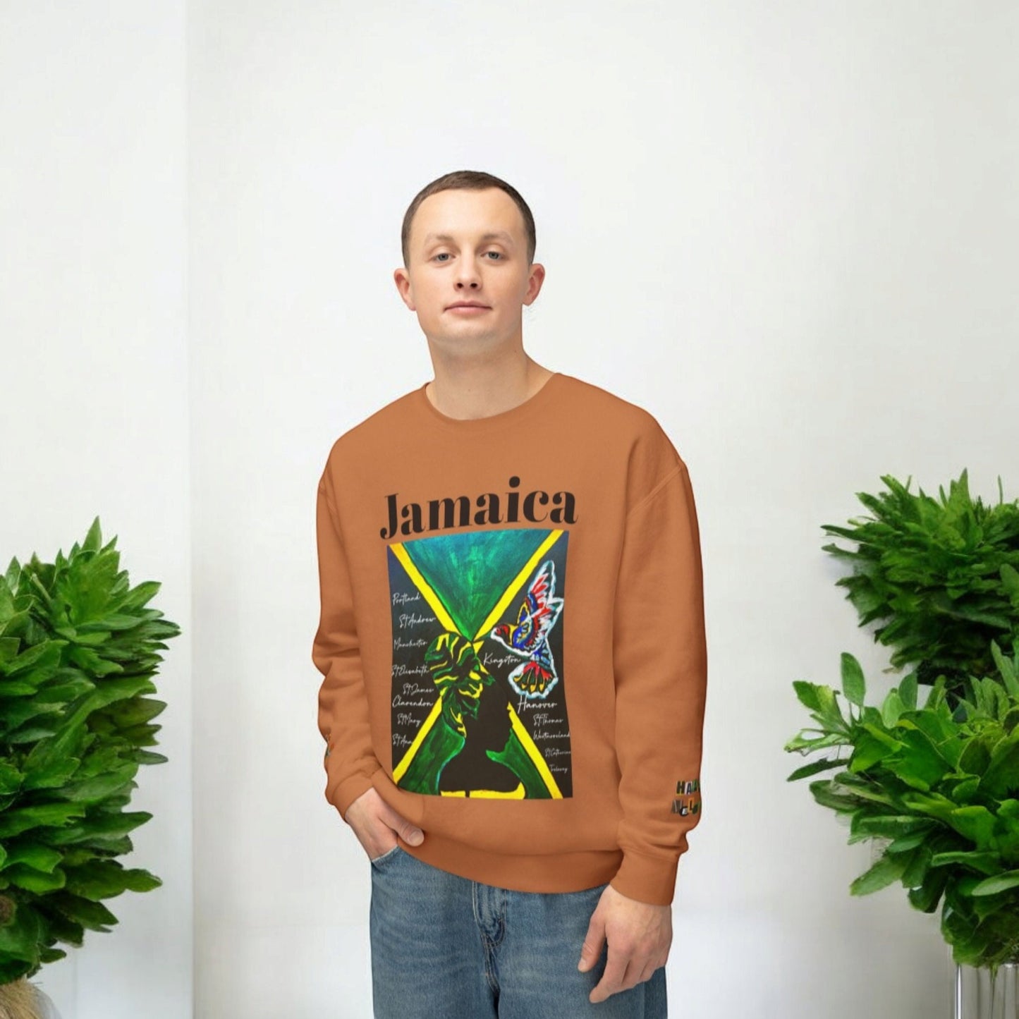 Jamaican Flag Art Crewneck Sweatshirt Unisex Casual Wear for Jamaica Lovers - Light Weight Fabric for Cozy Comfort